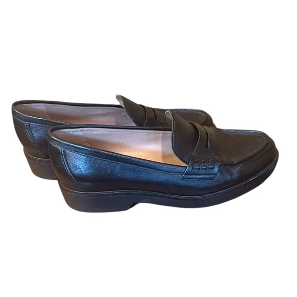 Nordstrom Black Leather Loafers Size 9M 1.25" Heel Classic Dark Academia - Picture 12 of 13